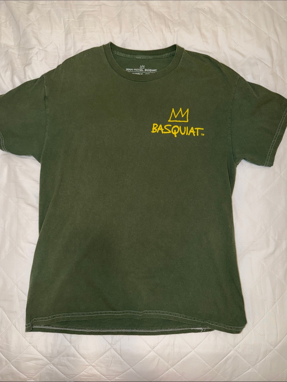 Urban Outfitters Olive Green Basquiat T-Shirt with Yellow Logo